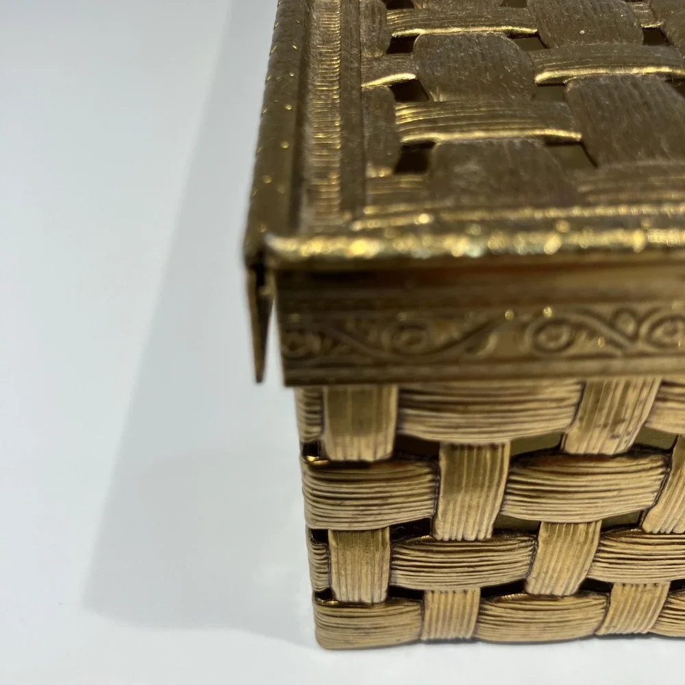 Vtg Gold Tone Metal Rectangular Tissue Box 2 Pc-Vanity Decor-Hollywood Regency